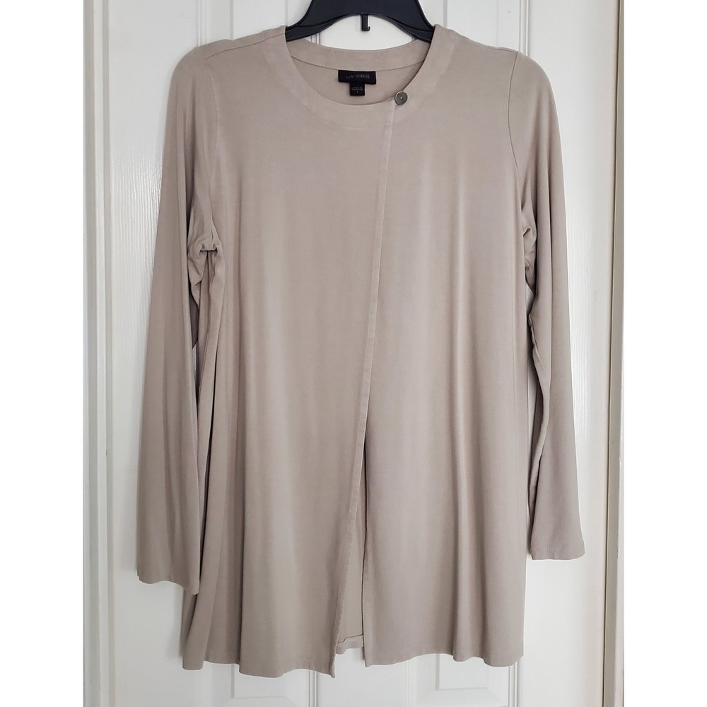 J.Jill Wearever Drape Front Taupe Asymmetrical Wrap Button Top‎ Long Sleeve Sm